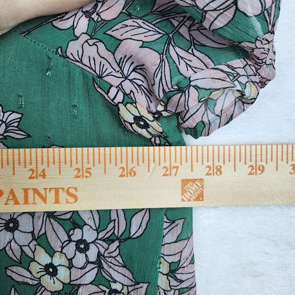 Torrid Cold Shoulder Halter Top Crinkle Chiffon Floral Green Sz 1X Lined Shimmer - Picture 6 of 11